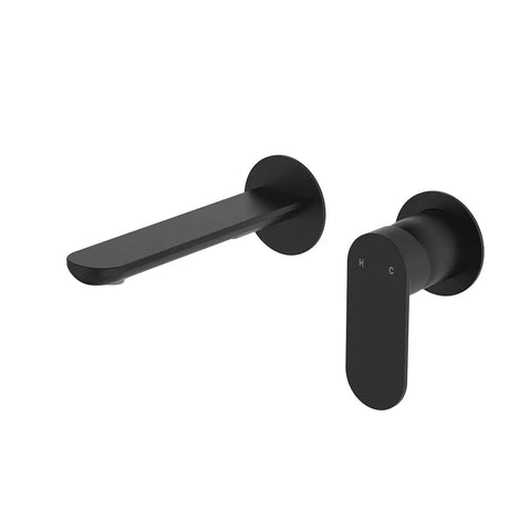 Empire Slim Basin/Bath Wall Mixer Set, Round Plates, 160mm Outlet, Matte Black fienza