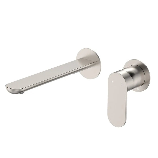 Empire Slim Basin/Bath Wall Mixer Set, Round Plates, 200mm Outlet, Brushed Nickel fienza