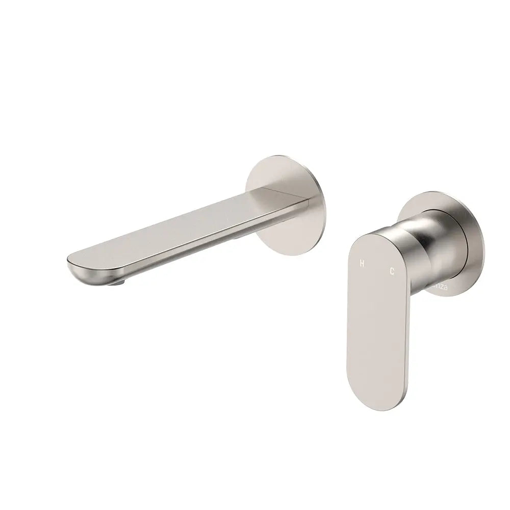 Empire Slim Basin/Bath Wall Mixer Set, Round Plates, 160mm Outlet, Brushed Nickel fienza