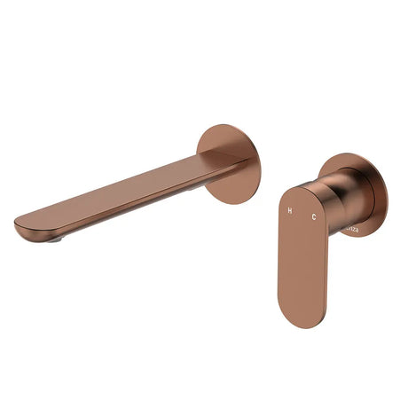 Empire Slim Basin/Bath Wall Mixer Set, Round Plates, 200mm Outlet, Brushed Copper fienza