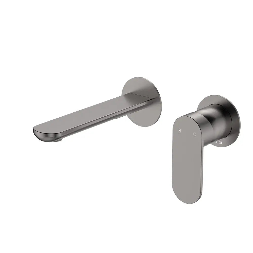 Empire Slim Basin/Bath Wall Mixer Set, Round Plates, 160mm Outlet, Gun Metal fienza