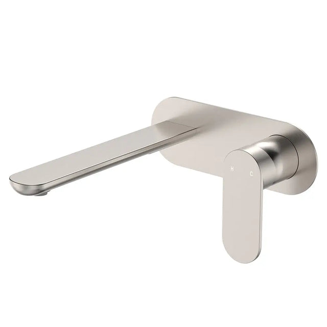 Empire Slim Basin/Bath Wall Mixer Set, Oval Plate, 200mm Outlet, Brushed Nickel fienza
