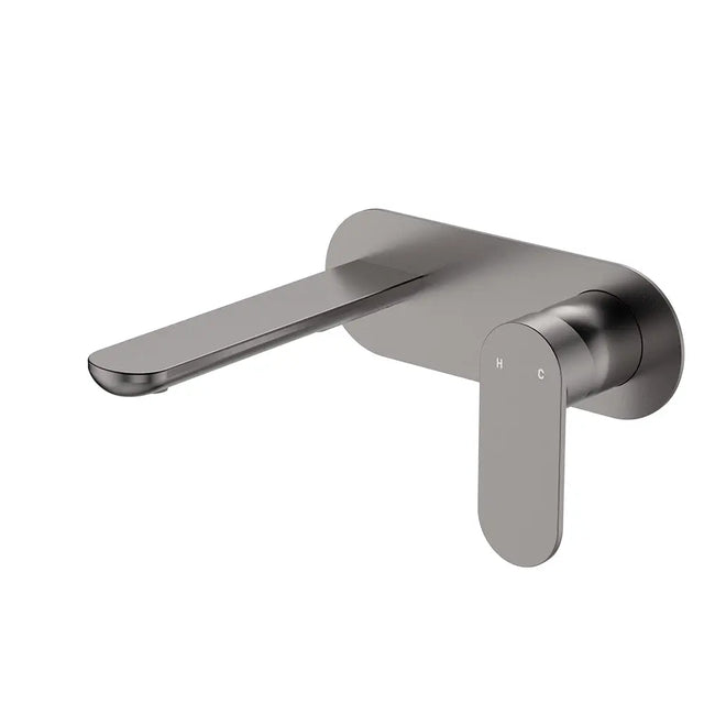 Empire Slim Basin/Bath Wall Mixer Set, Oval Plate, 160mm Outlet, Gun Metal fienza