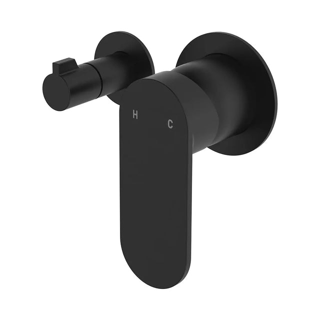 Empire Slim Wall Diverter Mixer, Small Round Plates, Horizontal, Matte Black fienza