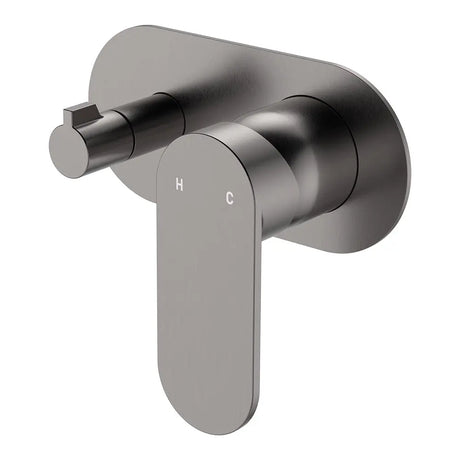 Empire Slim Wall Diverter Mixer, Large Oval Plate, Horizontal, Gun Metal fienza