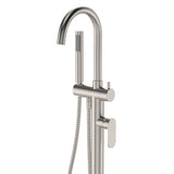 Empire Slim Floor Mounted Bath Mixer with Hand Shower, Brushed Nickel fienza