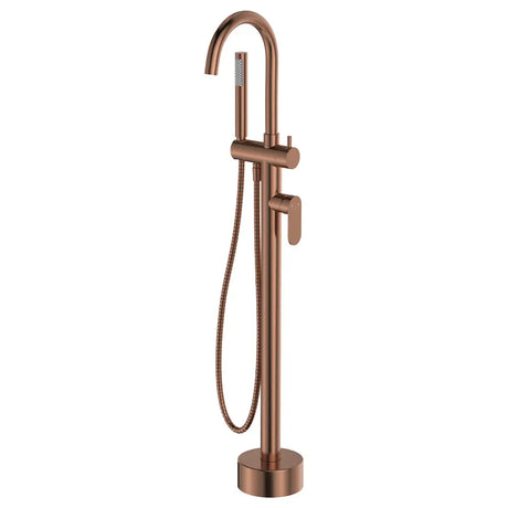 Empire Slim Floor Mounted Bath Mixer with Hand Shower, Brushed Copper fienza