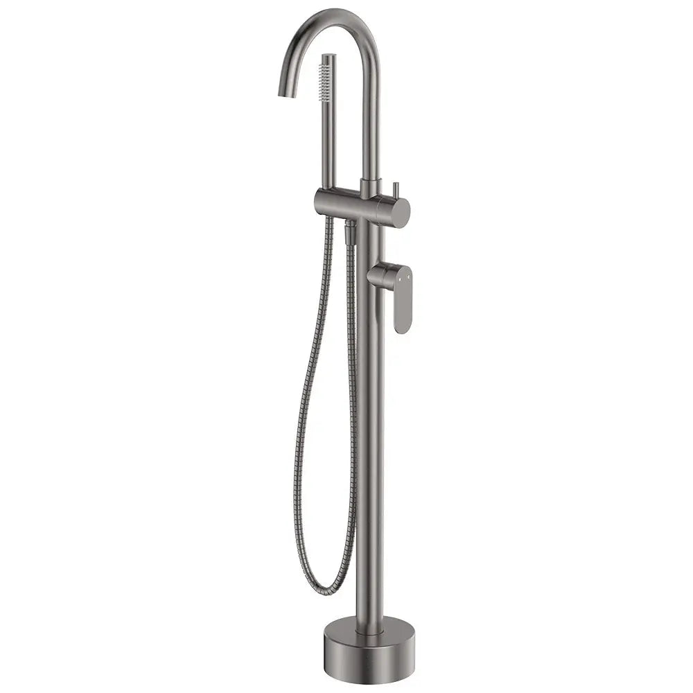 Empire Slim Floor Mounted Bath Mixer with Hand Shower, Gun Metal fienza
