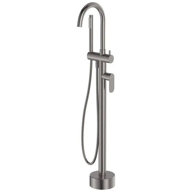 Empire Slim Floor Mounted Bath Mixer with Hand Shower, Gun Metal fienza