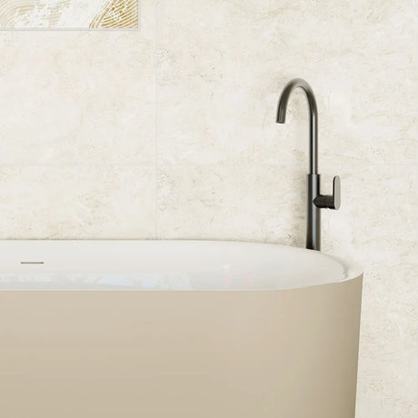 Empire Slim Floor Mounted Bath Mixer with Hand Shower, Gun Metal fienza