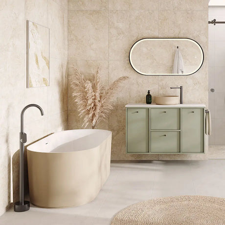 Empire Slim Floor Mounted Bath Mixer with Hand Shower, Gun Metal fienza