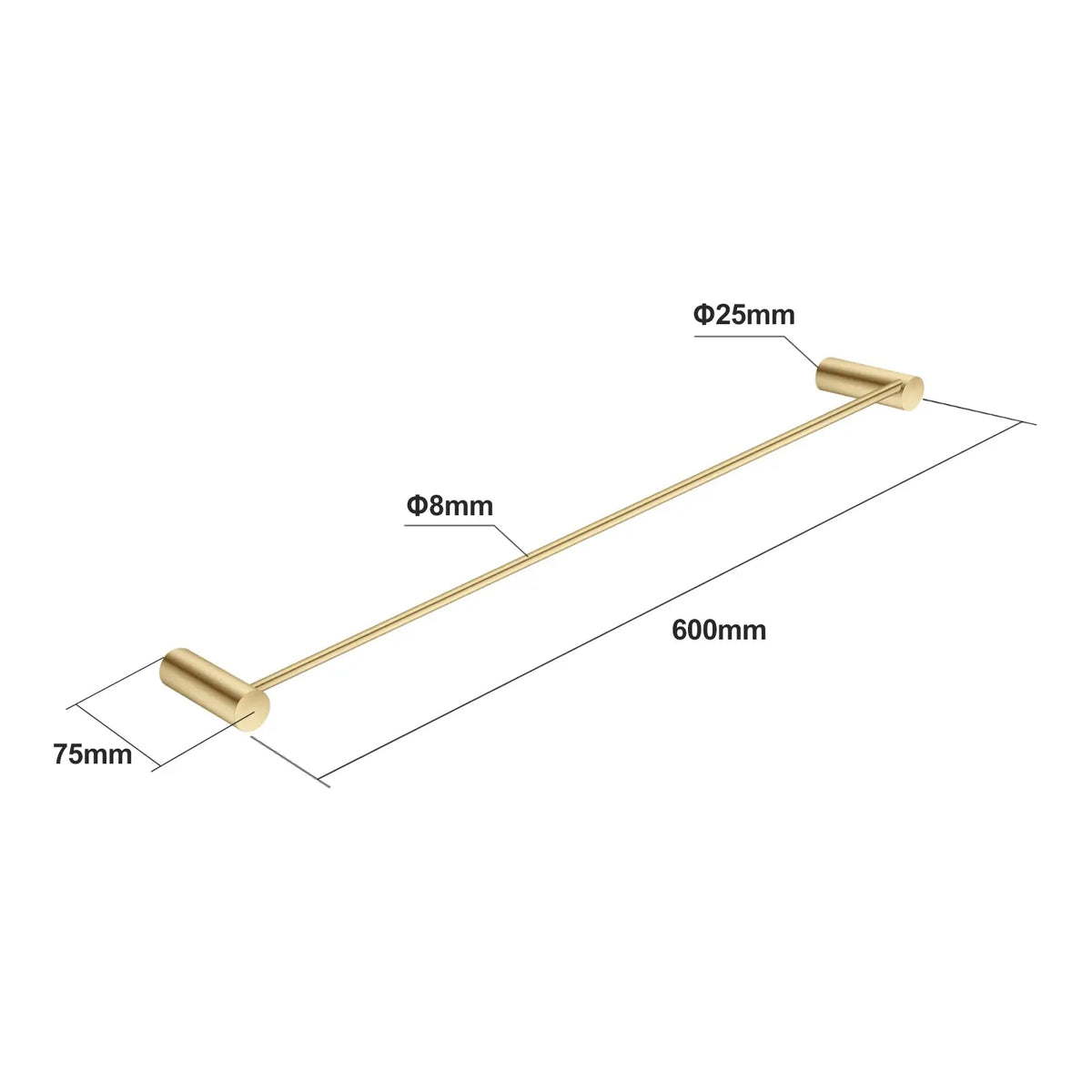 600mm Brushed Brass Single Towel Rail Aquaperla