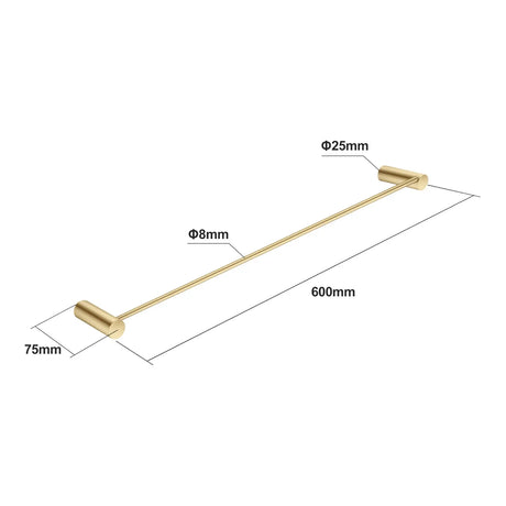 600mm Brushed Brass Single Towel Rail Aquaperla