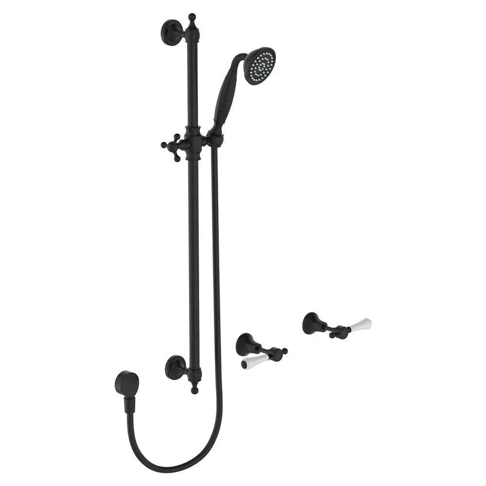 Lillian Lever Rail Shower Set, Matte Black with Ceramic White Handle fienza
