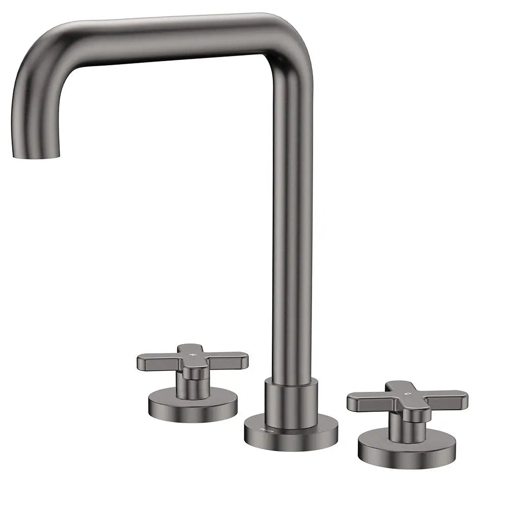 Kaya Squareline Hob Set, Cross Taps, Gun Metal fienza