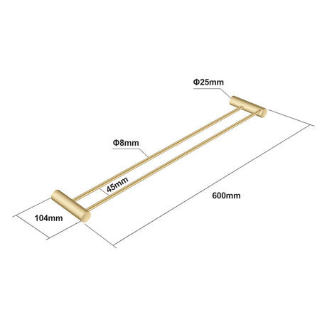 600mm Brushed Brass Double Towel Rail Aquaperla