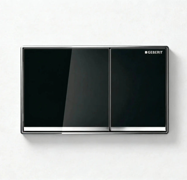 Geberit Sigma60 Dual Flush Plate  – Black Glass Finish, Chrome Trim mercioaustralia