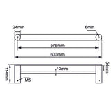 RUSHY - 600mm Brushed Brass Double Towel Rail Aquaperla