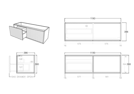 Bellevue PVC Slim Wall Hung Vanity 1200mm (Single/ Double Bowl) (Coastal Oak) Poseidon