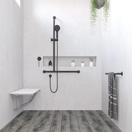 Hustle Care Matte Black Inverted T Rail Shower, Left-Hand fienza