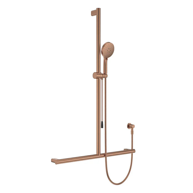 Care Inverted T Rail Shower with Push/Pull Slider, Brushed Copper fienza