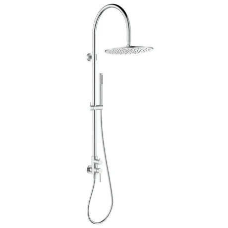 Kaya Wall Mounted Outdoor Twin Shower, Brushed Stainless Steel fienza