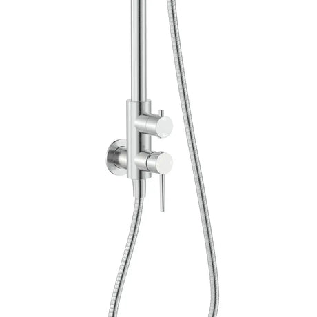 Kaya Wall Mounted Outdoor Twin Shower, Brushed Stainless Steel fienza