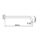 400mm Brushed Nickel Wall Shower Arm Aquaperla