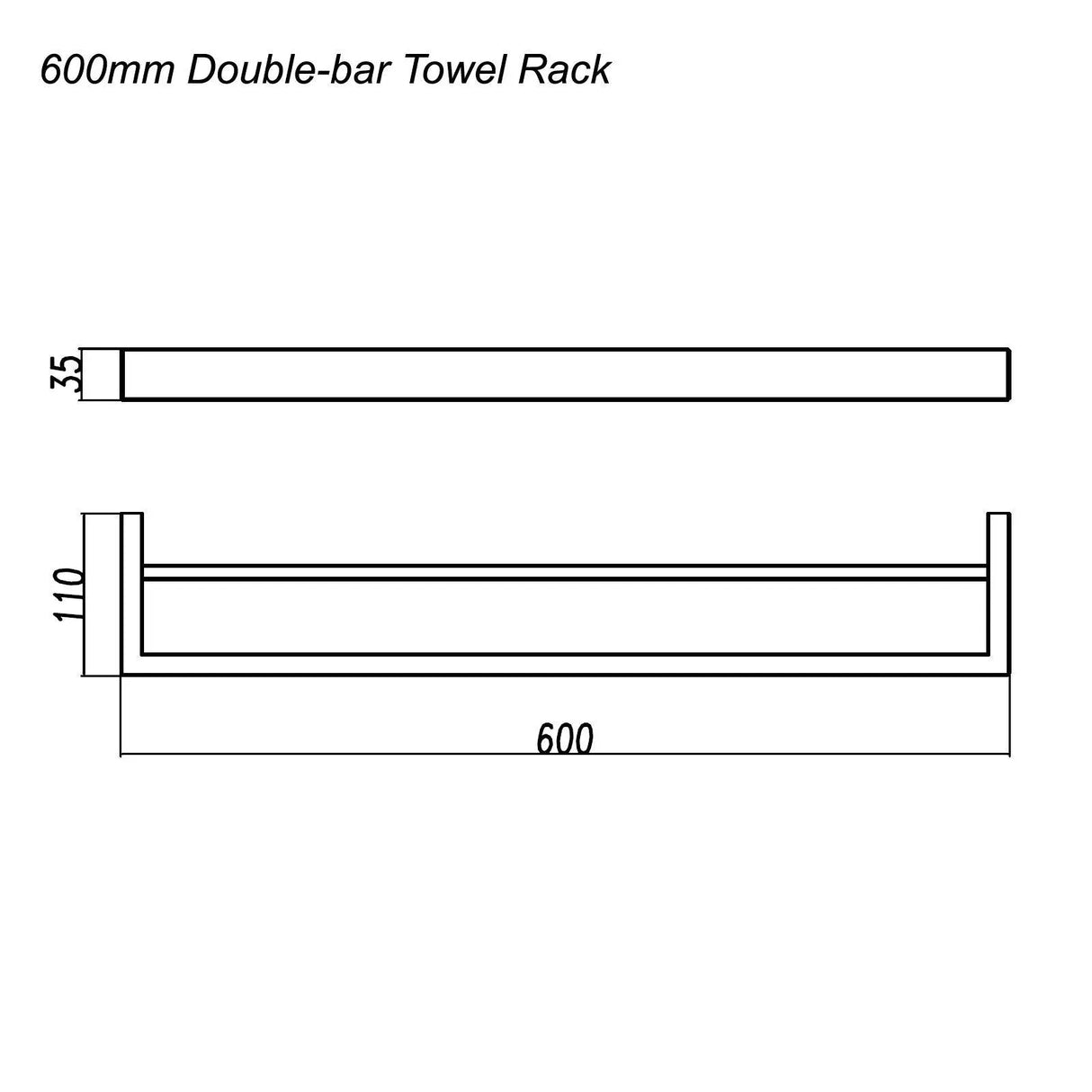 IVANO - 600mm Brushed Nickel Double Towel Rail Aquaperla