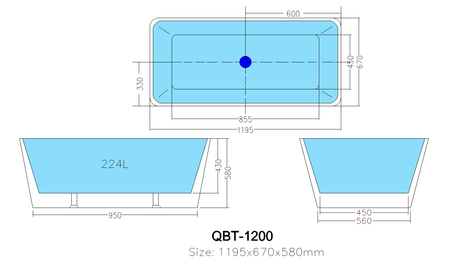Qubist Gloss White Free Standing Bathtub 1195*670*580mm Poseidonbk
