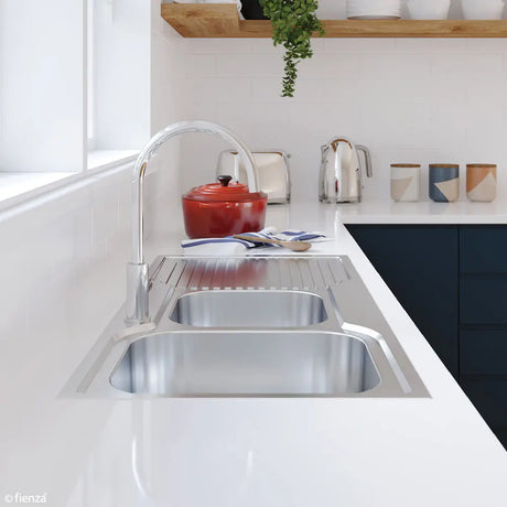 Tiva 1080 1.75 Kitchen Sink with Drainer, Right Bowl fienza