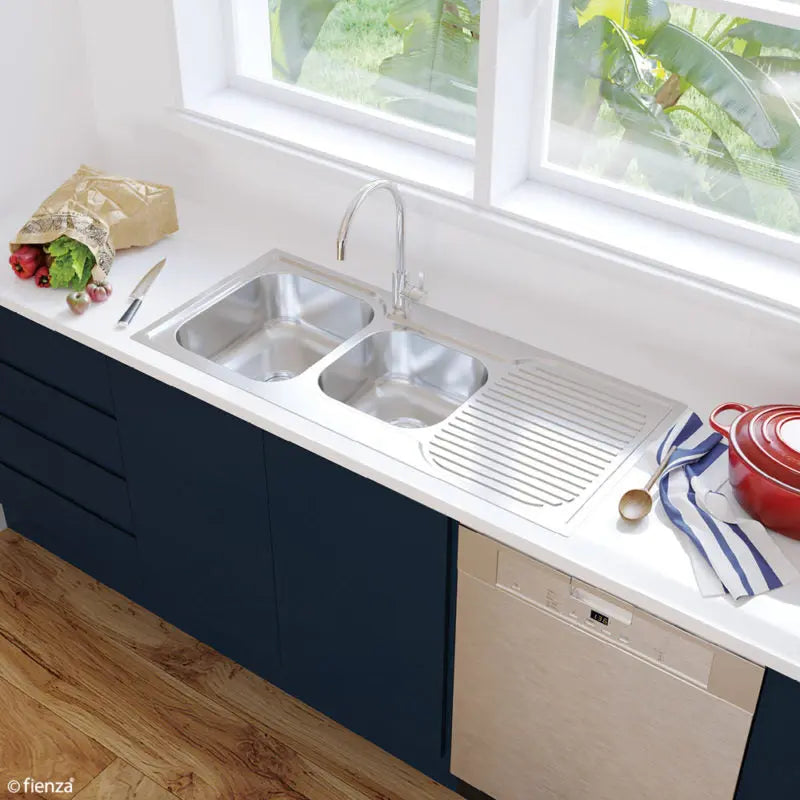 Tiva 1080 1.75 Kitchen Sink with Drainer, Left Bowl fienza