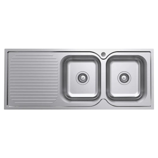 Tiva 1180 Double Kitchen Sink with Drainer, Right Bowl fienza