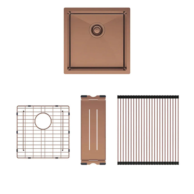 Hana 32L Single Kitchen Sink Kit, Brushed Copper fienza