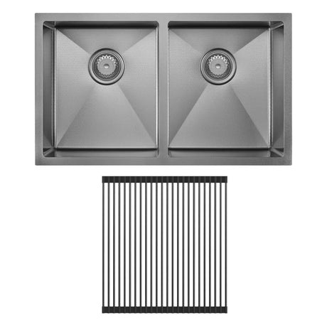 Hana Anti-Scratch 27L/27L Double Kitchen Sink Kit, PVD Gun Metal fienza
