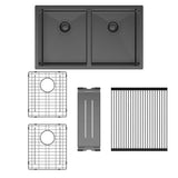 Hana 27L/27L Double Kitchen Sink Kit, PVD Carbon Metal fienza
