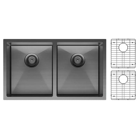 Hana 27L/27L Double Kitchen Sink, PVD Carbon Metal fienza