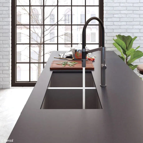 Hana 27L/27L Double Kitchen Sink, PVD Carbon Metal fienza