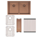 Hana 27L/27L Double Kitchen Sink, PVD Brushed Copper fienza