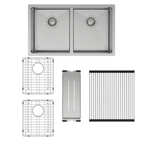 Hana 27L/27L Double Kitchen Sink Kit, Stainless Steel fienza