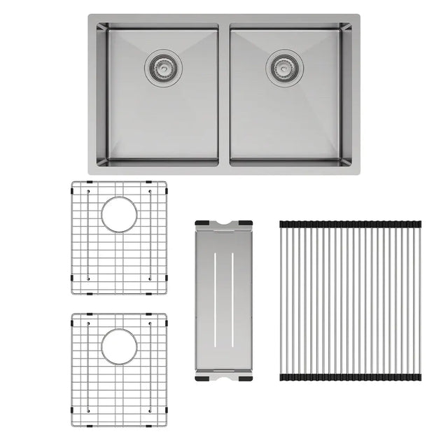 Hana 27L/27L Double Kitchen Sink Kit, Stainless Steel fienza