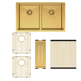 Hana 27L/27L Double Kitchen Sink Kit, PVD Rugged Brass fienza