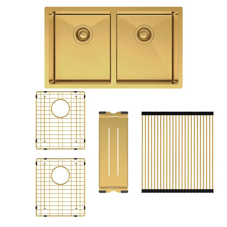 Hana 27L/27L Double Kitchen Sink Kit, PVD Rugged Brass fienza