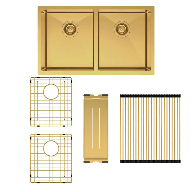 Hana 27L/27L Double Kitchen Sink Kit, PVD Rugged Brass fienza