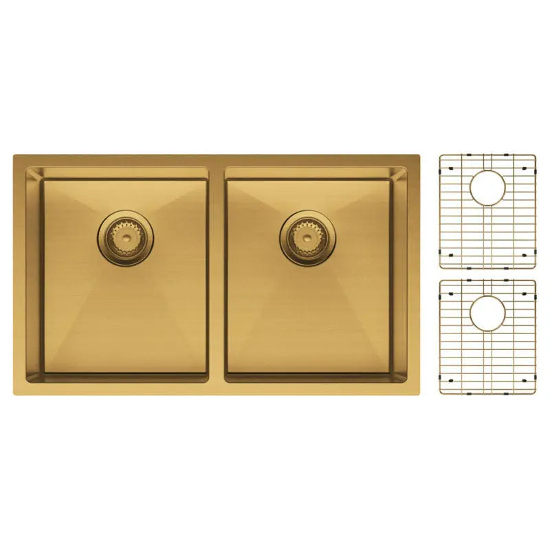 Hana 27L/27L Double Kitchen Sink, PVD Rugged Brass fienza