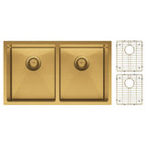 Hana 27L/27L Double Kitchen Sink Kit, PVD Rugged Brass fienza
