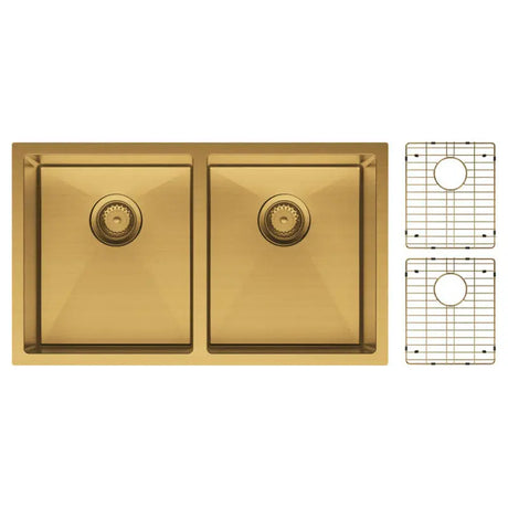 Hana 27L/27L Double Kitchen Sink Kit, PVD Rugged Brass fienza