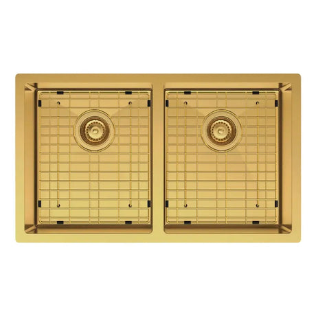 Hana 27L/27L Double Kitchen Sink, PVD Rugged Brass fienza
