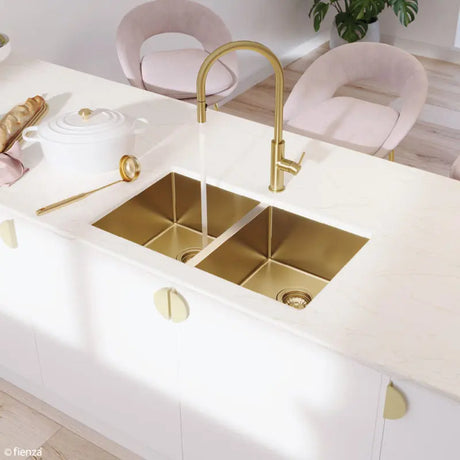 Hana 27L/27L Double Kitchen Sink, PVD Rugged Brass fienza