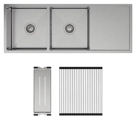 Hana 29L/29L Double Kitchen Sink with Drainer Kit fienza